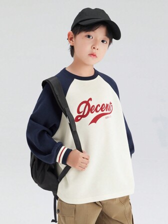 zosee 2 piezas Sudadera con diseño de bloques de color para niño preadolescente, nueva colección otoño 2024, cuello redondo, estilo vintage para niños