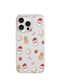 1 pieza Funda de teléfono transparente con diseño de Papá Noel y muñeco de nieve compatible con Samsung S21/22/23/24, iPhone 13/14/15/16/16 Pro Max/12 Pro/11/Xr/Xs/7/8 Plus