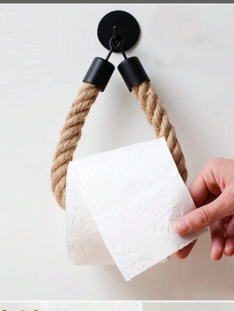 1/2 piezas Portarrollos de papel higiénico sin necesidad de perforaciones, estantería para rollos de papel higiénico hecha a mano con cuerda de lino, montada en la pared para baño, hecho de hierro, decoración del hogar, accesorios de cocina, organizador de cocina, viajes, festividades, soporte para caja de pañuelos, soporte para servilletas, decoración de mesa de cocina y comedor, decoración del hogar, accesorios decorativos, caja decorativa, regalo de boda para mujer, artículo imprescindible para viajes de verano y festividades