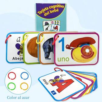 1盒4套西班牙语卡片，共112张图画识别卡，4种不同类型的阅读卡，每套28张，有助于早期语言发展，提高儿童阅读能力。识字学习阅读卡，圣诞节、感恩节、新年礼物。