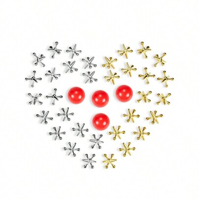 1 Set Jacks Game Christmas Toys Kit, Include Metal Jacks And Red Rubber Balls With Bag For Adults, Magnetic Battle Chess, Bingo Cards