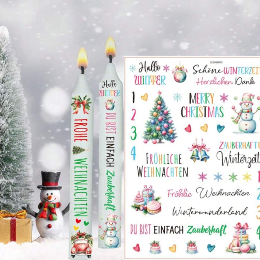 1pc Christmas Theme Candle Sticker, DIY Festive & Romantic Candle Decor Sticker,Christmas