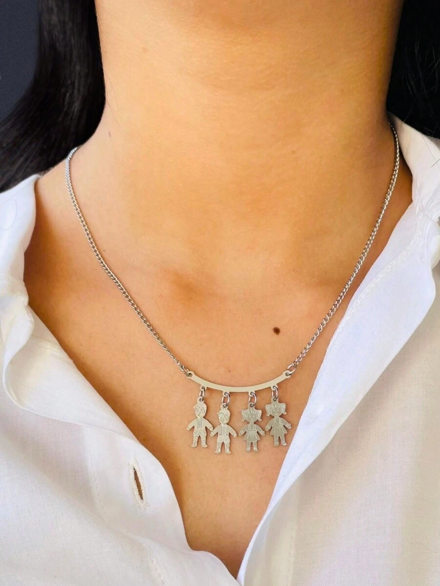 Daughter Girl Pendant Necklace In Stainless Steel Does Not Darken Can Get Wet - 2 Laki-laki 2 Perempuan - View 1
