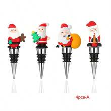 Lote de 3, 4 ó 5 Tapones reutilizables para botellas de vino con diseño aleatorio de Papá Noel, de aleación metálica, decoraciones navideñas para tapones de botellas de vino y bebidas, para fiestas de Navidad, cumpleaños y regalos