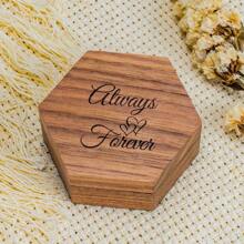 Caja de anillo de madera hexagonal con grabado para ceremonia de boda y compromiso, regalo de cumpleaños y aniversario para mujeres