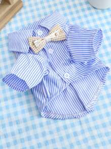 蓝色条纹宠物领结项圈，适合猫狗，四季皆宜