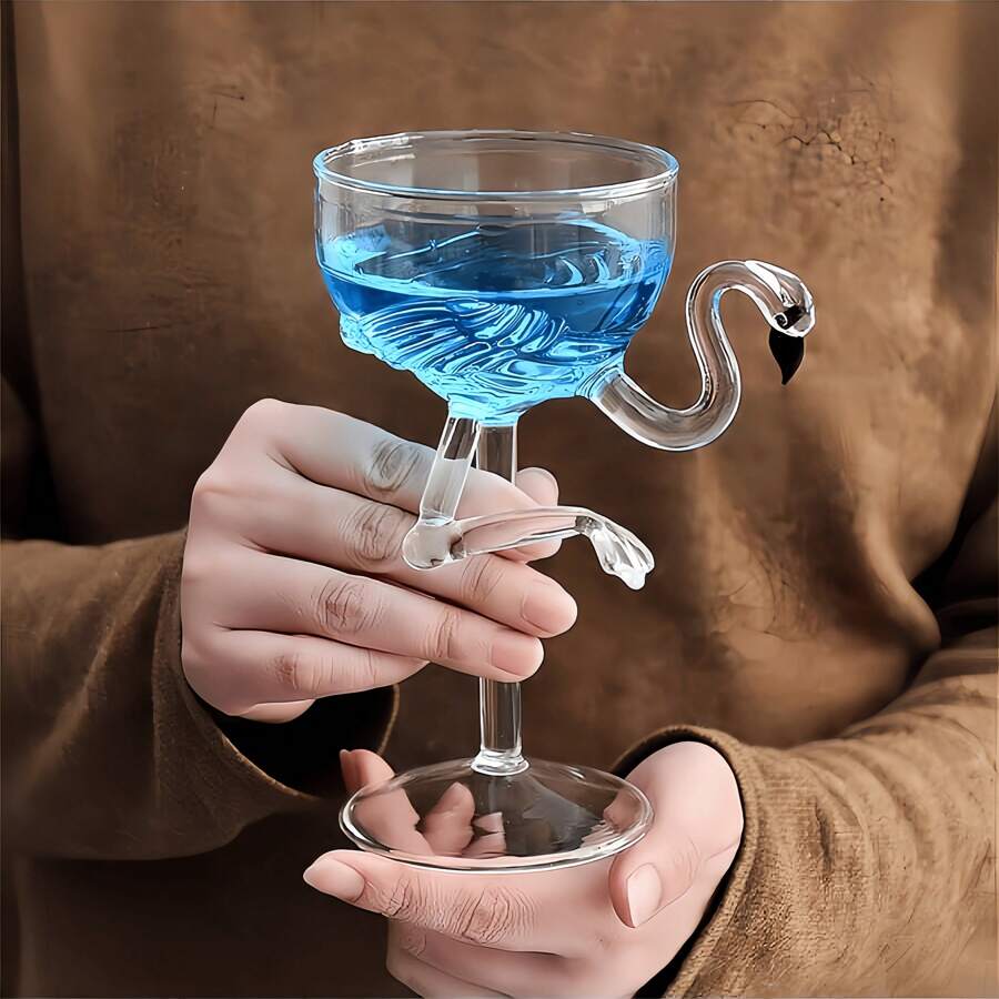 1pc Creative Flamingo Stemmed Cocktail Glass, Wine Glass, Dessert/Salad