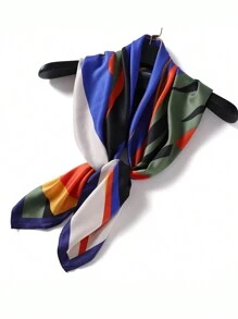 1 pieza Pañuelo cuadrado de satén de 90cm con estampado abstracto de bloques de color para mujer, nuevo estilo bohemio de moda, pañuelo para el cuello, pañuelo para la cabeza, lazo para el cabello - Multicolor - Ver 2