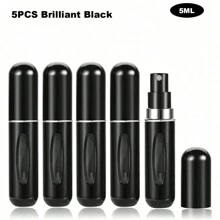 Set de 5 botellas de perfume portátiles recargables de 5ml, atomizador de viaje de tamaño de bolsillo, envase portátil para perfume, botellas de spray para perfume de viaje, atomizador de perfume portátil recargable, a prueba de fugas, para baño, camping, botella vacía de fragancia, estuche de bomba de aroma, suministros de viaje, suministros de boda, regalo de fiesta, regalo de amigo, regalo de cumpleaños (negro brillante), decoración de baño del hogar de verano - Negro - Ver 8