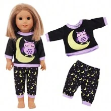 可爱猫头鹰图案 18 英寸美国女孩娃娃睡衣配饰 - 彩色 - 查看 5
