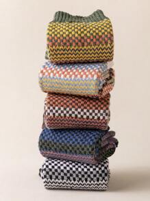 5 أزواج من الجوارب الرجالية الرجعية متعددة الألوان، جوارب متوسطة الطول سميكة ودافئة مع نقشات، مضادة للرطوبة والروائح الكريهة، جوارب أنبوبية طويلة عصرية، مريحة - متعدد الألوان - مشاهدة 10