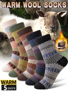 5 أزواج من الجوارب الرجالية الرجعية متعددة الألوان، جوارب متوسطة الطول سميكة ودافئة مع نقشات، مضادة للرطوبة والروائح الكريهة، جوارب أنبوبية طويلة عصرية، مريحة - متعدد الألوان - مشاهدة 1