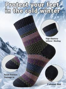 5 أزواج من الجوارب الرجالية الرجعية متعددة الألوان، جوارب متوسطة الطول سميكة ودافئة مع نقشات، مضادة للرطوبة والروائح الكريهة، جوارب أنبوبية طويلة عصرية، مريحة - متعدد الألوان - مشاهدة 3