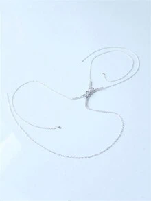 时尚奢华水钻精致小众方形胸链 - 銀色 - 查看 4