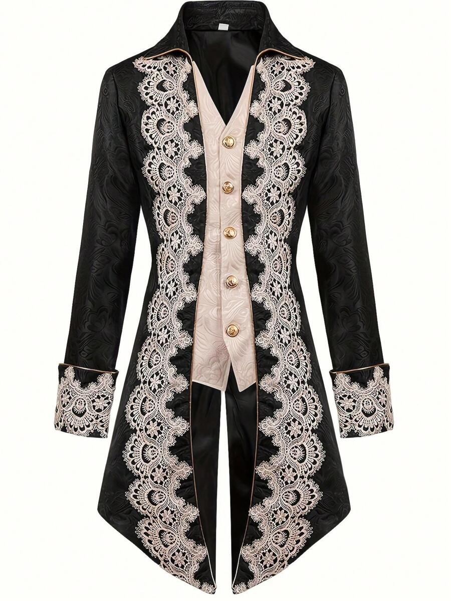 Men's Steampunk Medieval Tailcoat Gothic Victorian Frock Coat Uniform Long - Black - View 1
