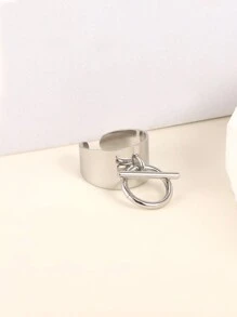 1pc Fashionable Stainless Steel Clip-On Ring - Silver - View 4