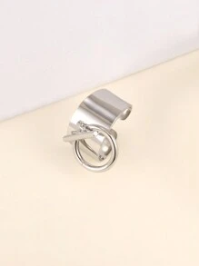 1pc Fashionable Stainless Steel Clip-On Ring - Silver - View 3
