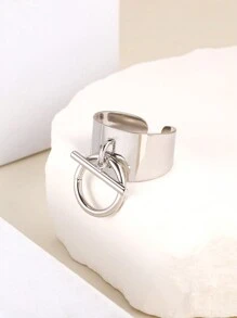 1pc Fashionable Stainless Steel Clip-On Ring - Silver - View 1
