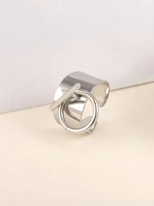 1pc Fashionable Stainless Steel Clip-On Ring - Silver - View 2
