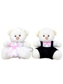 Couple Of Page Boy And Flower Girl Bears For Weddings Plush Straw With Colorful Bow And Ties - 15 Centimeters - 羅莎 - 查看 1