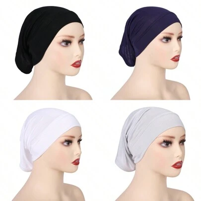 4 Pieces/Set Solid Color Inner Hijab Cap Breathable Stretchy Tube Turban Hat Underscarf Abaya Accessories Daily Under Cap Veiled Clothes