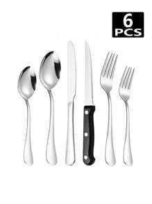 6/24/36pcs Stainless Steel Flatware Set, Includes Knife Fork Spoon, Suitable For Kitchen, Restaurant, Hotel, Party,Kitchen,Christmas Gift - Silver - View 9