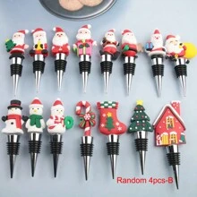 Lote de 3, 4 ó 5 Tapones reutilizables para botellas de vino con diseño aleatorio de Papá Noel, de aleación metálica, decoraciones navideñas para tapones de botellas de vino y bebidas, para fiestas de Navidad, cumpleaños y regalos