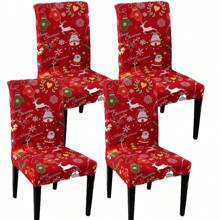 1 Stück/4 Stücke/6 Stücke Stuhlbezüge mit Weihnachtsmann Muster als Weihnachtsdekoration, weicher universell passender Schreibtisch Bezug, abnehmbar und waschbar Anti-Staub Stretch Stuhlschutz