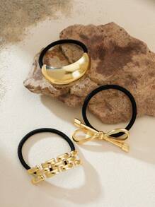 3pcs/1pc Elegant Alloy Solid Colour Bow Hair Tie Geometric Shape Hair Ties - High Quality Bouncy Metal Women's Hair Ties - Simple Everyday Hair Ties Valentine's Day Valentines Ponytail Holders Hair Elastics Hair Rubber Bands Scrunchies Hair Rope Elastic Hair Tie