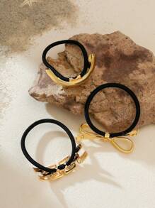 3pcs/1pc Elegant Alloy Solid Colour Bow Hair Tie Geometric Shape Hair Ties - High Quality Bouncy Metal Women's Hair Ties - Simple Everyday Hair Ties Valentine's Day Valentines Ponytail Holders Hair Elastics Hair Rubber Bands Scrunchies Hair Rope Elastic Hair Tie