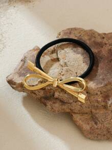 3pcs/1pc Elegant Alloy Solid Colour Bow Hair Tie Geometric Shape Hair Ties - High Quality Bouncy Metal Women's Hair Ties - Simple Everyday Hair Ties Valentine's Day Valentines Ponytail Holders Hair Elastics Hair Rubber Bands Scrunchies Hair Rope Elastic Hair Tie