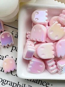 10pcs Acrylic Ghost Beads With Electroplated UV Finish For DIY Jewelry, Bracelets & Beaded Pens - Assorted Colors