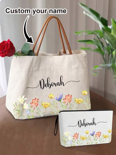1 حقيبة قماشية مخصصة للنساء للعمل، هدايا أسماء مخصصة للنساء، هدايا مخصصة للعروس، حقيبة مستحضرات تجميل مخصصة للنساء، هدايا للصداقة للنساء، حقيبة أدوية