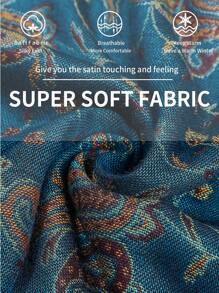 1条波西米亚风围巾，流苏发带，时尚复古佩斯利花纹头巾，休闲优雅防晒围巾披肩，适合日常佩戴和节日送礼 - 藍色 - 查看 6