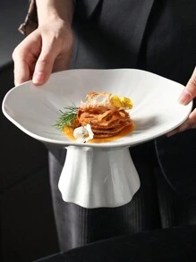 1pc Ceramic High-Footed Dessert Plate, Elegant Display Serving Tray For Snacks, Cold Dishes, Fruits Christmas Gift