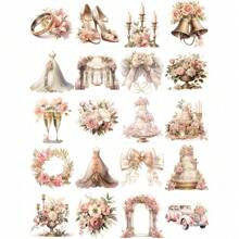 20张彩色复古浪漫婚礼剪贴簿贴纸，适用于日记本、返校季剪贴簿、趣味贴纸、笔记本电脑贴纸、Kindle手机贴纸 - 彩色 - 查看 5