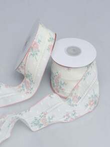 1pc Hollow Floral Chiffon Ribbon Fabric, DIY Sewing Accessories, Garment Decor, Bowknot