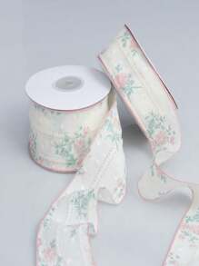 1pc Hollow Floral Chiffon Ribbon Fabric, DIY Sewing Accessories, Garment Decor, Bowknot