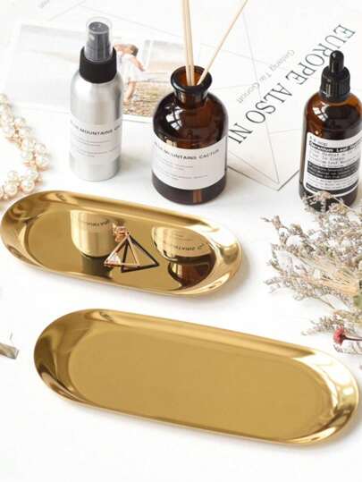 Bandeja Aco Inoxidavel Luxo Decorativa para Jóias Alimentos Dourado
