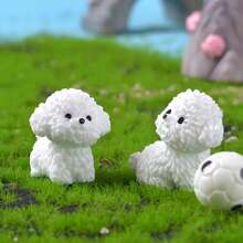 4 Adorable White Dog Accessories: Perfect For Miniature Moss Landscapes, Bathroom Decorations, Birthday Party Tables, Etc. - Contemporary Animal Garden Miniatures