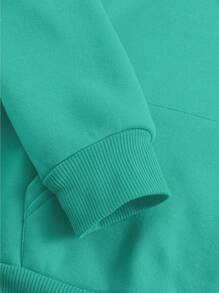 1pc Women Customized Pattern Long Sleeve Drawstring Casual Regular Hooded Sweatshirt - Mint Green - View 4