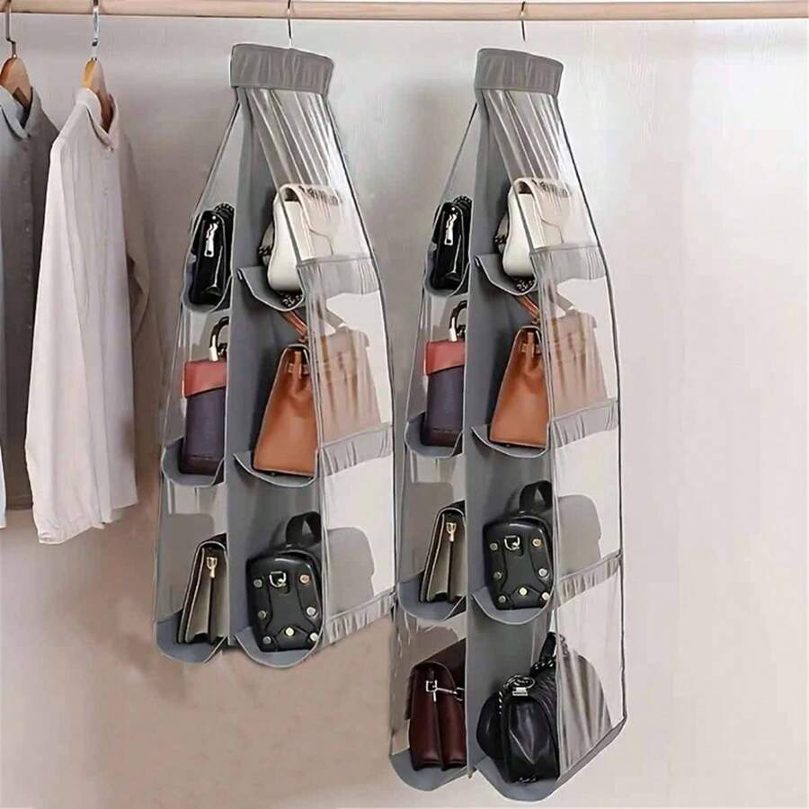 1pc, 6/8 Pockets Hanging Purse Handbag Organizer Clear Hanging Shelf Bag Collection Storage Holder Purse Bag Wardrobe Closet Space Saving Organizers Halloween Decorations Halloween Costumes Autumn Decor Festival Decor