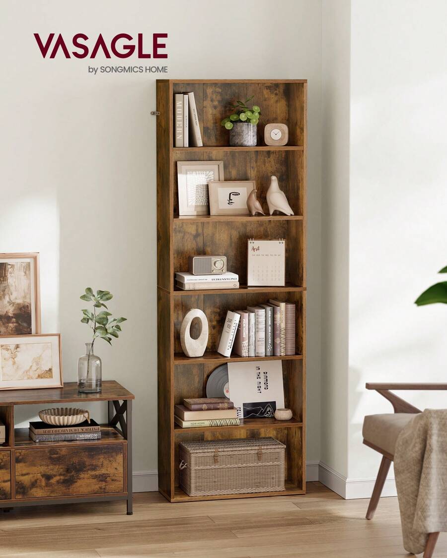 VASAGLE Bücherregal, mit 6 Ebenen, Standregal, Aufbewahrungsregal, für Wohnzimmer, Büro, Schlafzimmer, Arbeitszimmer, skandinavischer Stil, skandinavischer Stil, 24 x 60 x 178,5 cm - Braun - Übersicht 1