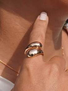 2 Drops Smooth High Fusion Adjustable Ring 18K Gold Plated 925 Silver - Vàng - Xem 4
