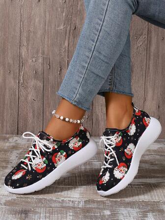 2025 Santa Claus Print Thick Sole Canvas Casual Sneakers