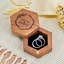 Caja de anillo de madera hexagonal con grabado para ceremonia de boda y compromiso, regalo de cumpleaños y aniversario para mujeres