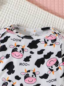 Infant & Baby Girl Long Sleeve Crew Neck Cute Cow Letter Print Romper Jumpsuit, Casual & Comfy, Spring & Fall - Nhiều màu - Xem 4