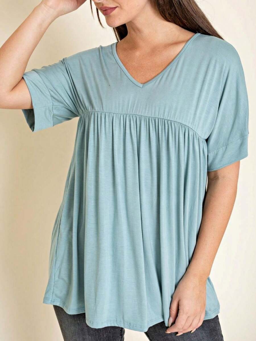 Boho Retro Soft Solid Green Yellow Cute Baby Doll Top Blouse Tunic  Off Shoulder Square Neck Flutter Bell Sleeve  Small To 3 XL Plus - 綠色 - 查看 1