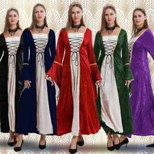 Medieval Renaissance Style Long Sleeve Princess Dress - Burgundy - View 3