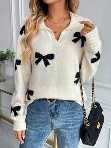 Women's Colorblock Butterfly Print Long Sleeve Sweater - Apricot - View 5